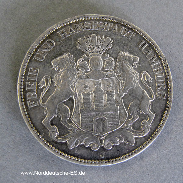Deutsches Reich 5 Mark Silber 1891-1913 Freie Hansestadt Hamburg