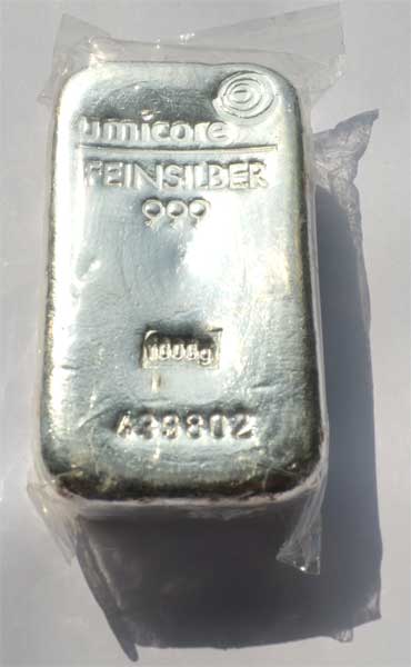Silberbarren 1 kg Umicore Feinsilber 999