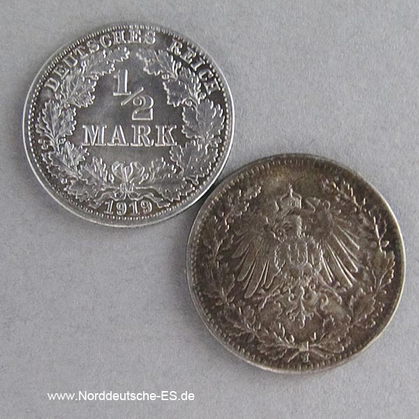 Deutsches Reich 1_2 Mark Silbermünze 1905-1919