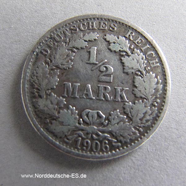 Deutsches Reich 1_2 Mark Silbermünze 1905-1919