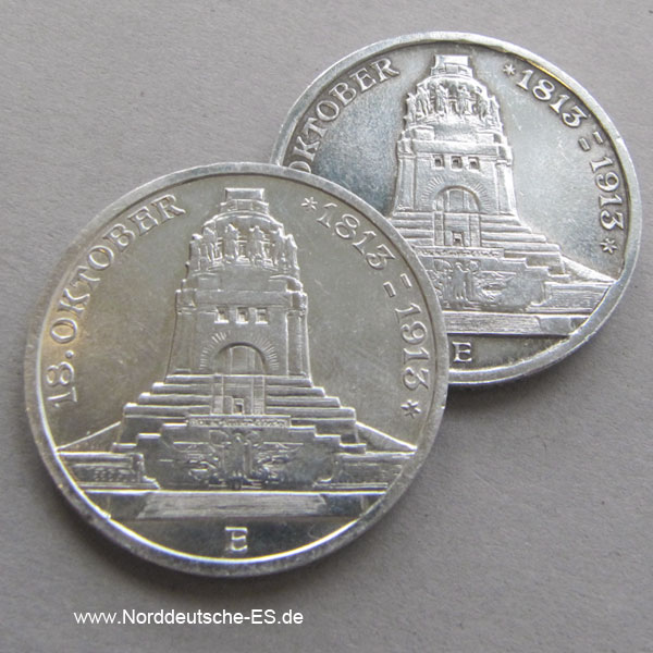 Deutsches Reich 3 Mark Silber Voelkerschlachtdenkmal 1813-1913