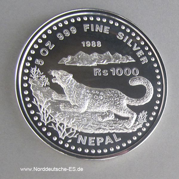 Nepal 5 oz Silber 1000 Rupien Snow Leopard 1988