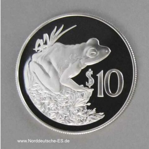 Fidschi 10 Dollars 1986 Frosch Silbermünze
