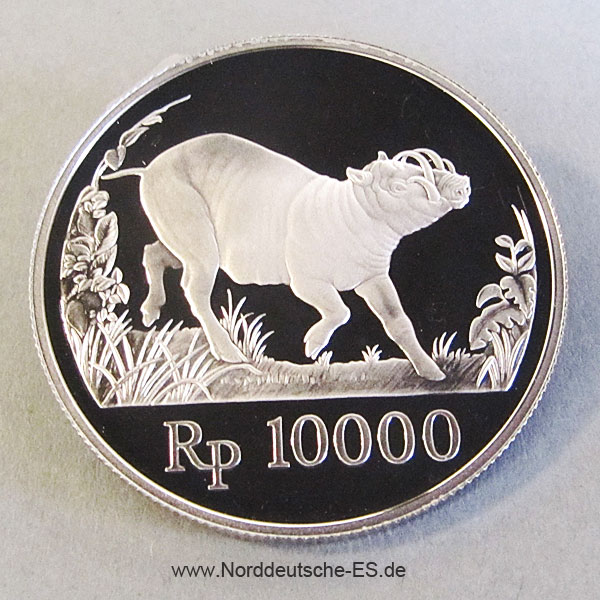Indonesien 10000 Rupien Silbermünze Hirscheber 1987 Jubiläum 25 Jahre WWF