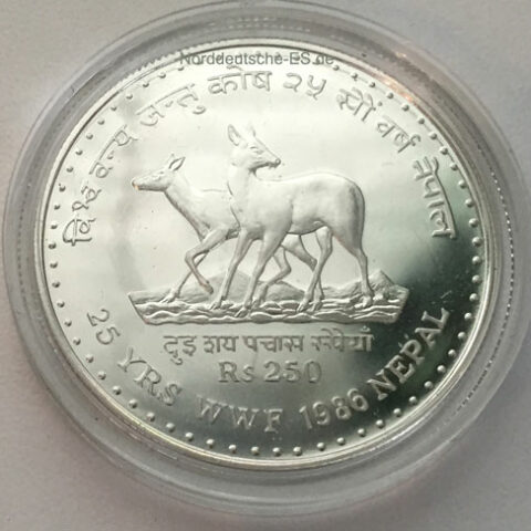 Nepal 250 Rupies Silbermuenze 1986 25 Jahre Wold Wildlife Fund
