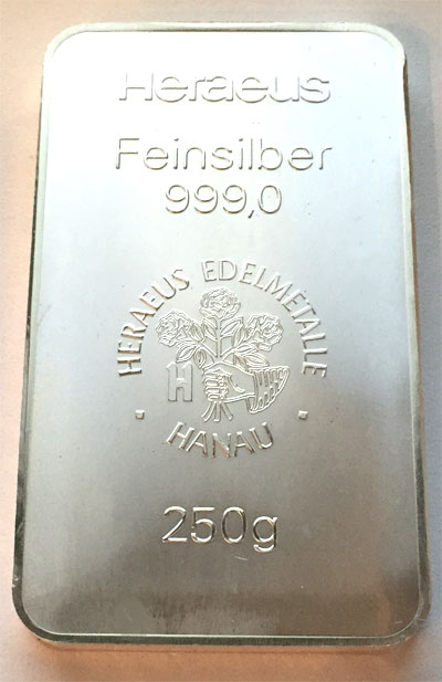 Silberbarren 250g Feinsilber 999
