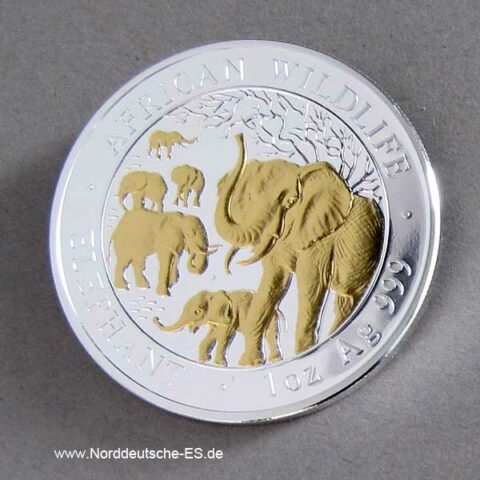 Silbermünze 1 oz teilvergoldet Elephant 2008