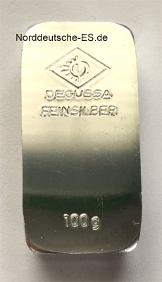 Silberbarren 100g Feinsilber 999 ehemalige Degussa, historisches Stück