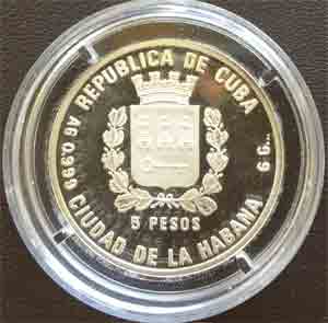 Republica de CUBA 5 Pesos Feinsilber 999