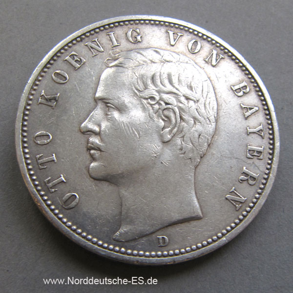 Deutsches Reich 5 Mark Silber Otto König Bayern 1891-1913