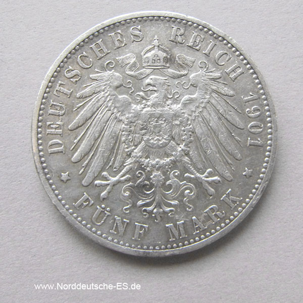 Deutsches Reich 5 Mark Silber Wilhelm II König Württemberg 1892-1913