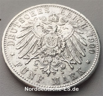 Deutsches Reich 1900 Otto Koenig von Bayern 5 Mark Silber
