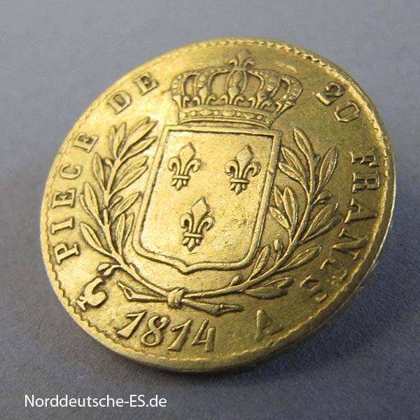 Frankreich Louis XVIII Piece de 20 Francs 1814 Goldmünze