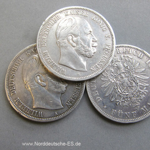 Deutsches Reich 5 Mark Silbermünze Kaiser Wilhelm I 1874-1876