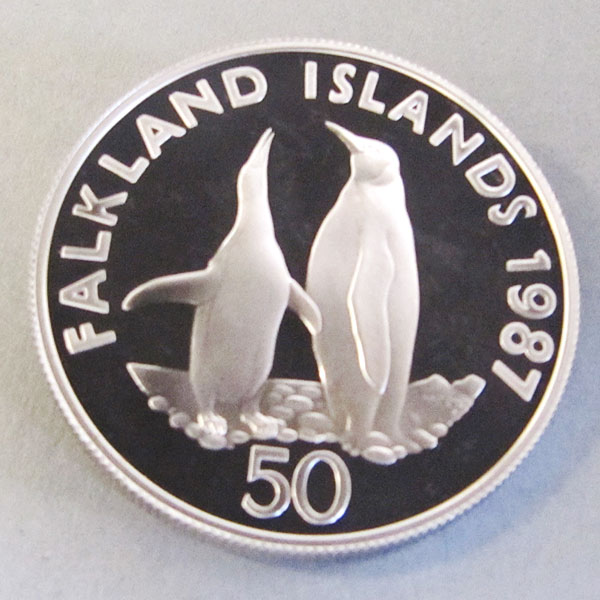 Falklandinseln 50 Pence Silbermünze Königspinguine 1987 25 Jahre WWF