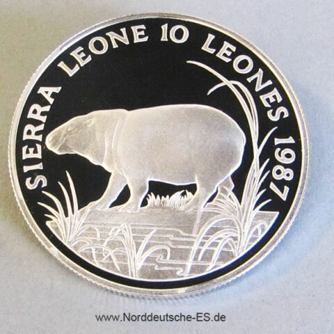 Sierra Leone 10 Leones Silber Zwergflusspferd 1987 WWF 25 Jahre