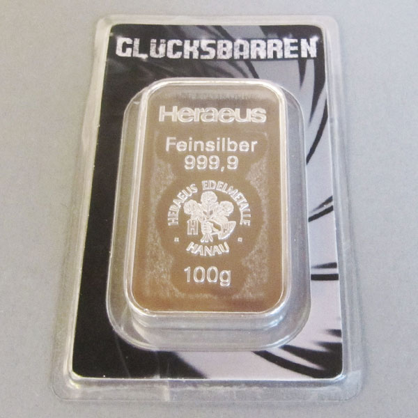 Silberbarren-100g-Feinsilber-999-Konfirmationsgeschenk-Heraeus-Glücksbarren