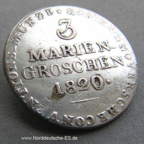 1820 Hannover 3 Mariengroschen 1820 GEORG III. v. ENGLAND Silber