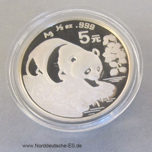 China Panda 5 Yuan 1/2 oz Silbermünze 1994