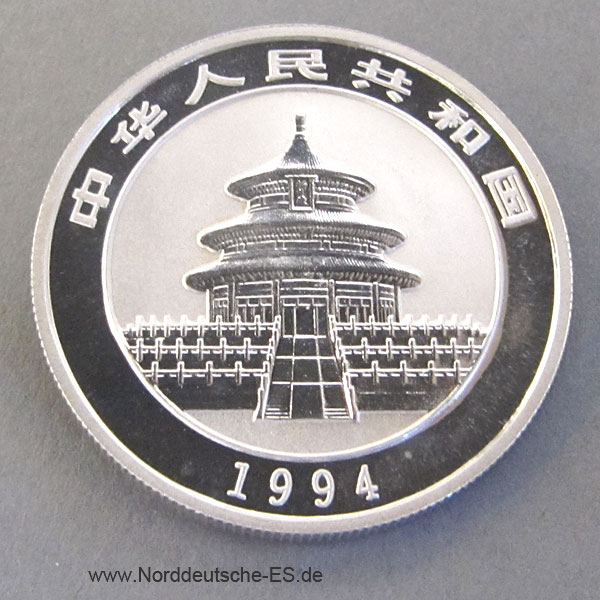 China Panda 5 Yuan 1/2 oz Silbermünze 1994