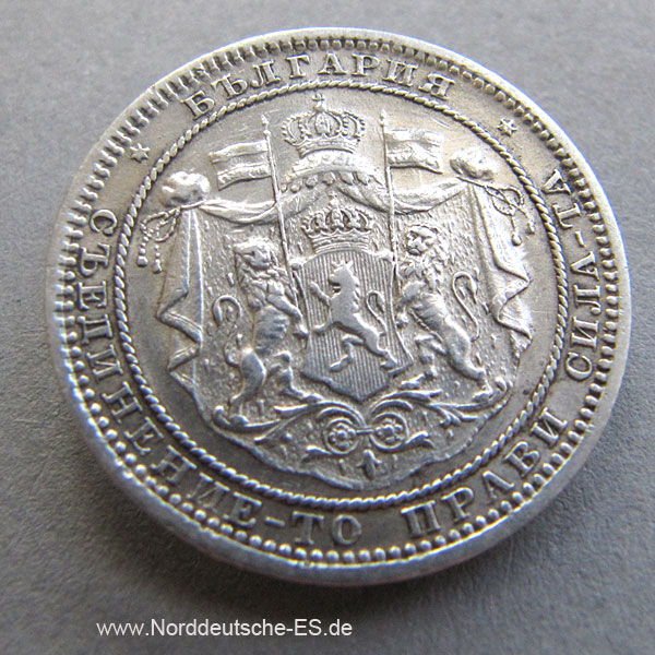 Bulgarien 1 Lew 1882 Silbermünze Alexander I