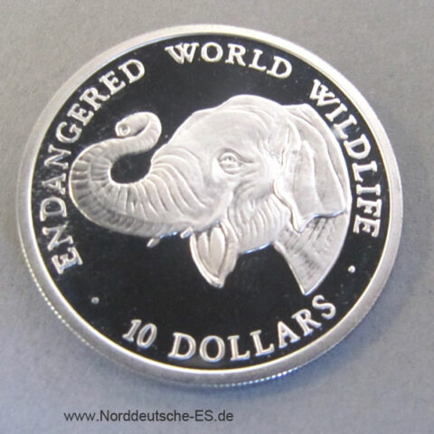Cook Islands 10 Dollars Silber 1990 Endangered World Wildlife Elephant