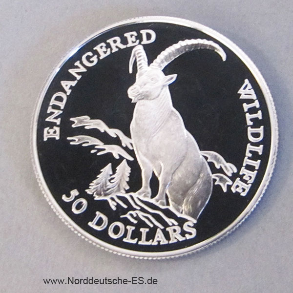 Steinbock 50 Dollars 1991, Cook Island, Endangered Wildlife, Silber