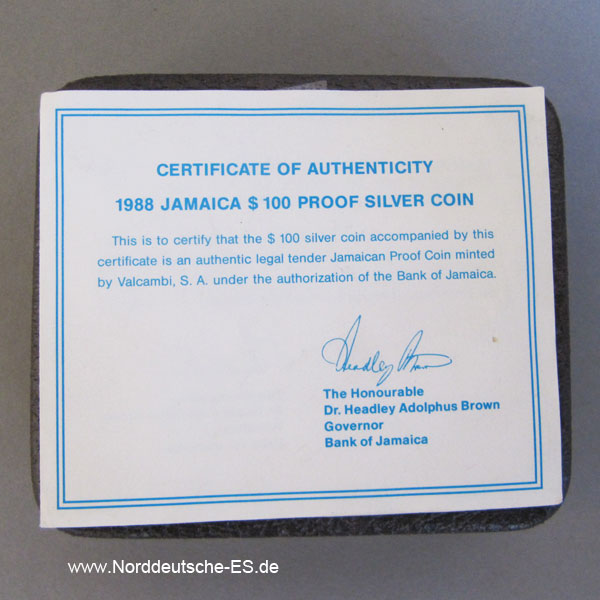 Jamaica 100 Dollars 1988 Summer Olympic Games Silber