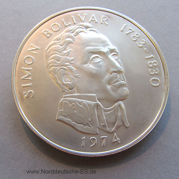 Panama 20 Balboas Silbermünze 1974 Simon Bolivar