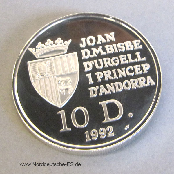 Andorra 1992 10 Diners Silbermünze