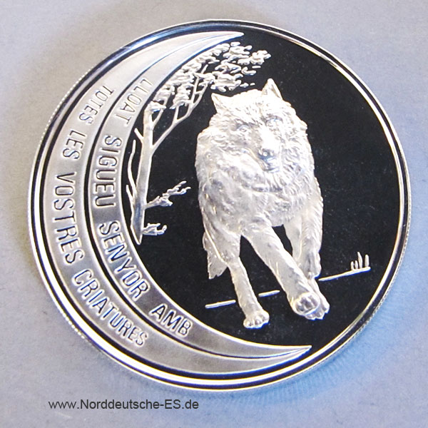 Andorra 1995 Wolf 10 Diners Silbermuenze gefährdete Tierwelt