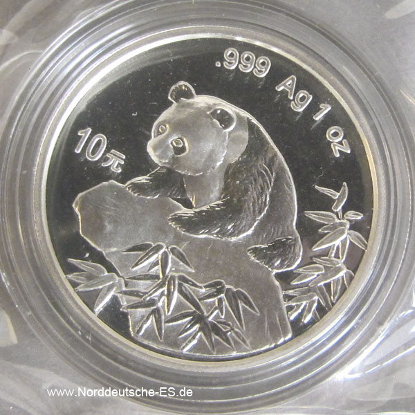 China Panda 10 Yuan 1 Unze Feinsilber 1999