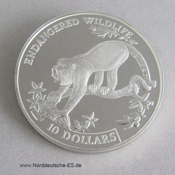 Belize 10 Dollars Silber 1995 Endangered Wildlife Brüllaffe