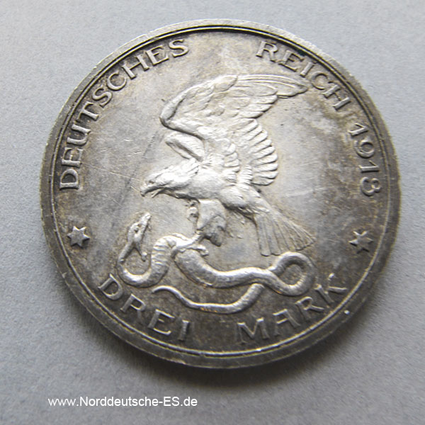 Deutsches Reich 3 Mark Silber 1913 Der König rief
