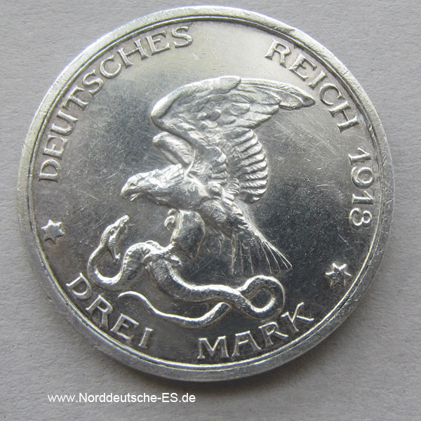 Deutsches Reich 3 Mark Silber 1913 Der König rief