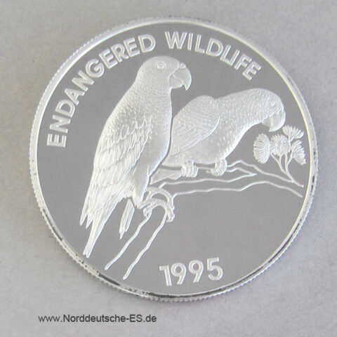 Jamaica 25 Dollar Silber 1995 Endangered Wildlife Rotspiegelamazone
