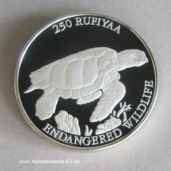 Malediven 250 Rufiyaa Silber 1994 Endangered Wildlife Schildkröte