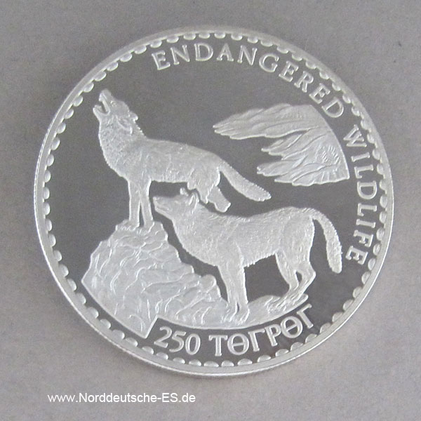 Mongolei 250 Tugrik Silber 1993 Silber Endangered Wildlife Wölfe