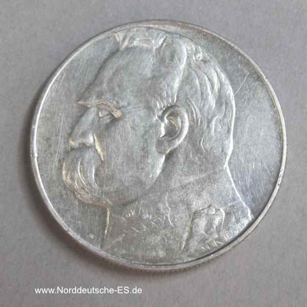 Polen 10 Zloty Silber Josef Pilsudski 1934-1939