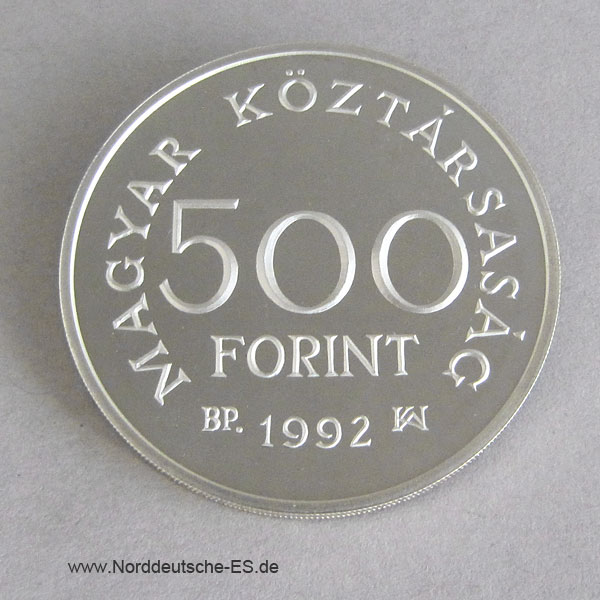 Ungarn 500 Forint 1992 Karoly Robert Silbermünze