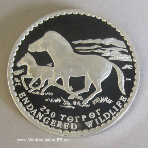 Mongolei 250 Tugrik Silber 1992 Endangered Wildlife Pferde