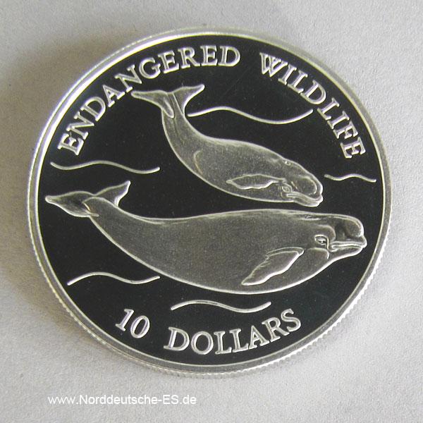 Niue Islands 10 Dollars Silber 1992 Endangered Wildlife Wale