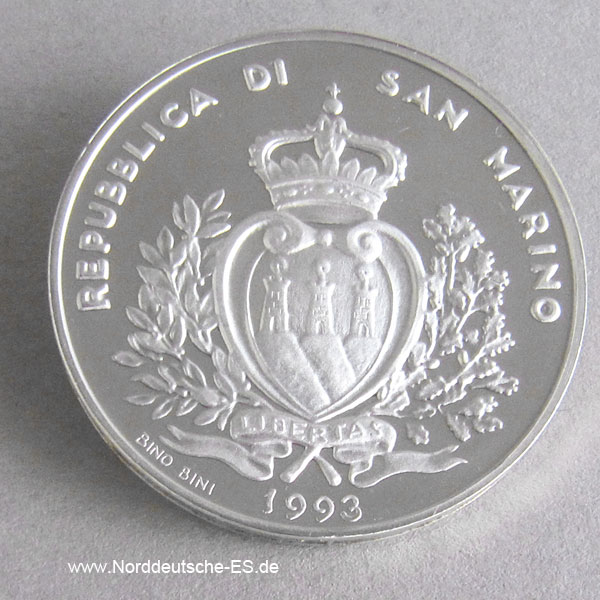 San Marino 1000 Lire Silber Animale Pericolo Falke Mauerläufer 1993