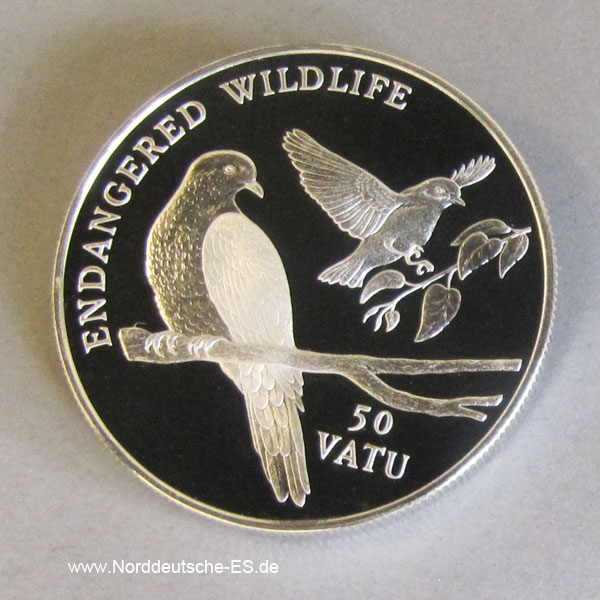 Vanuatu 50 Vatu Silber 1992 Endangered Wildlife Tauben