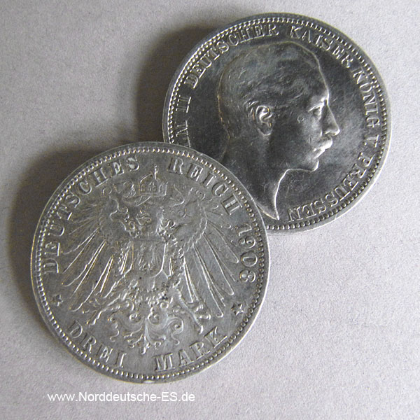 Deutsches Reich 3 Mark Preussen Kaiser Wilhelm II 1908-1912