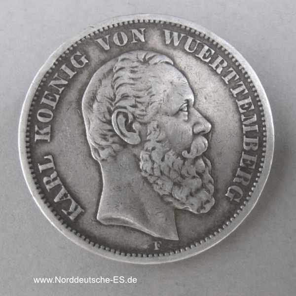 Deutsches Reich 5 Mark 1875 Karl von Württemberg
