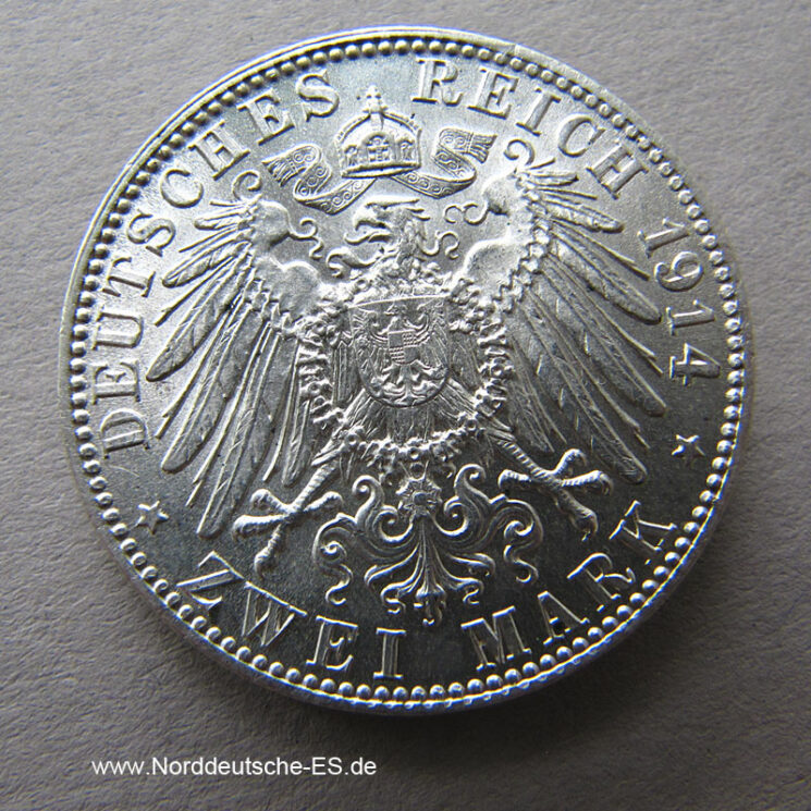 Deutsches Reich Zwei Mark Silber 1914 Ludwig III König von Bayern