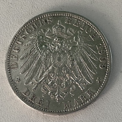 Kaiser Wilhelm II Silber 3 Mark 1909