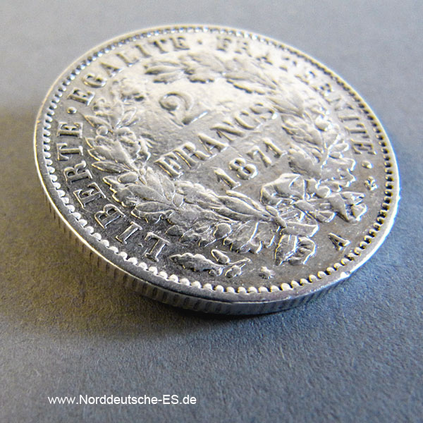 Frankreich 2 Francs 1871 A Ceres Silber 1870-1940