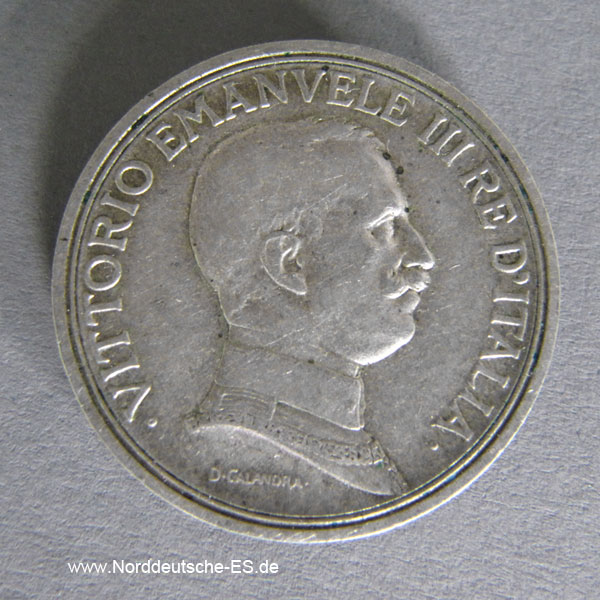 Italien 2 Lire Silber Vittorio Emanuele III 1914-1917